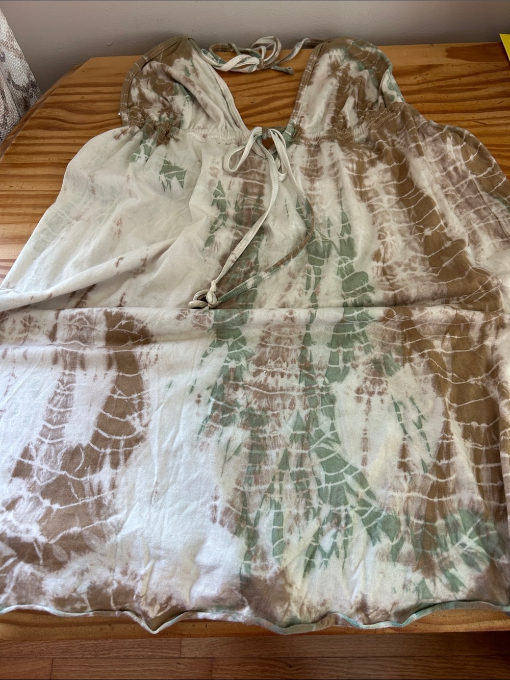 Tie-Dye Halter Swim Coverup in Cream, Brown & Sage with SHELL Ties cute and SOFT